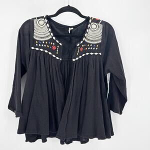 Rip Curl Fantasy Cardigan black gauze material embroidered open front size L